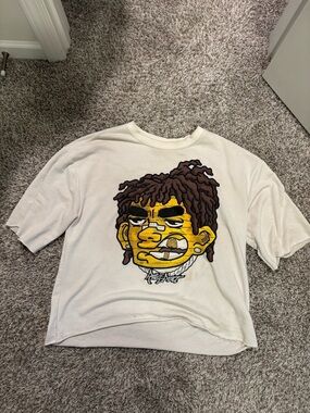 Atl White Graphic Tee with Yellow Cartoon Face